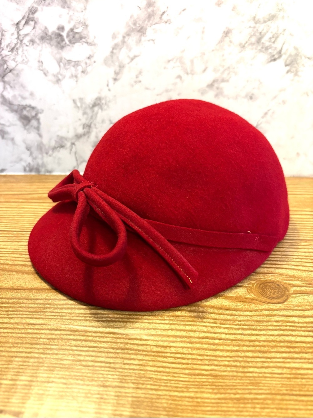Vintage Glenover Henry Pollak Co NY Red Wool Cloche Hat with Bow Mid-Century